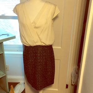 Ann Taylor dress cream wrap top-blue/gray skirt